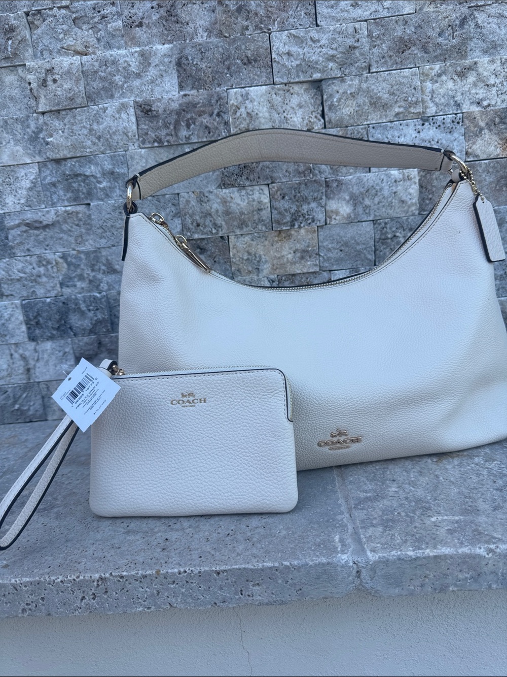 COACH Lauren Set - Shoulder Bag and NWT Wristlet in Chalk